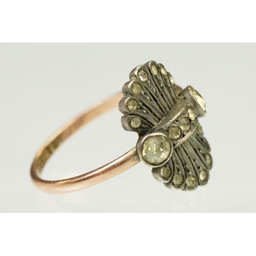 134 - Two antique gold rings to include a Victorian 9ct gold and seed pearl with ring navette head (hallma... 