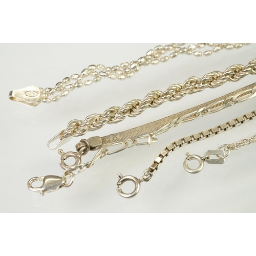 139 - Twenty silver necklace chains to include curb link, rope twist and flat link examples. All marked as... 