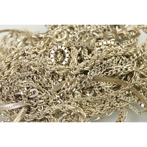 139 - Twenty silver necklace chains to include curb link, rope twist and flat link examples. All marked as... 