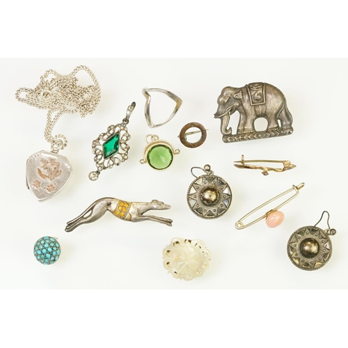 147 - Collection of 19th Century and later jewellery to include a Victorian elephant brooch, vintage silve... 