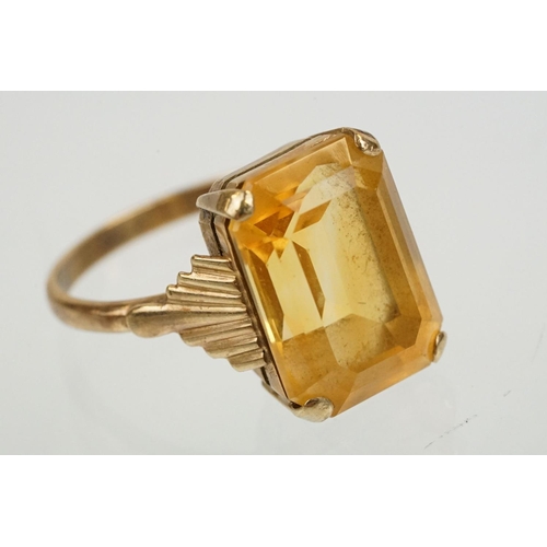 170 - Three 9ct gold stone set rings to include a 9ct gold and citrine dress ring (marked 9ct, size M.5), ... 