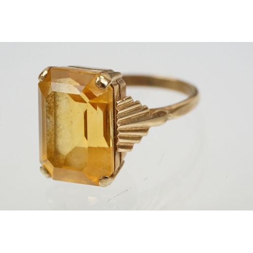 170 - Three 9ct gold stone set rings to include a 9ct gold and citrine dress ring (marked 9ct, size M.5), ... 