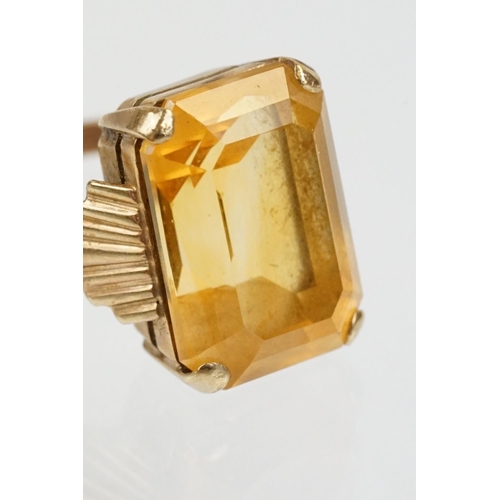 170 - Three 9ct gold stone set rings to include a 9ct gold and citrine dress ring (marked 9ct, size M.5), ... 