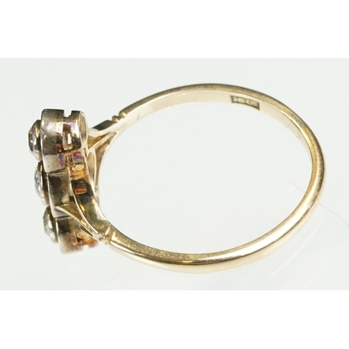 2 - Early 20th Century 18ct gold and diamond three stone ring. The ring being set with three round brill... 