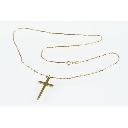 220 - 9ct gold hallmarked cross pendant necklace. The necklace having a box chain with cross pendant. Chai... 