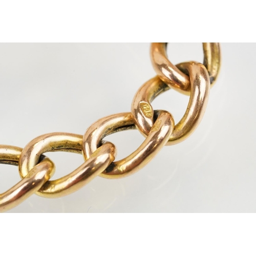 223 - 9ct rose gold curb link bracelet having textured detail to each link. Links marked 9ct. Measures 7 i... 