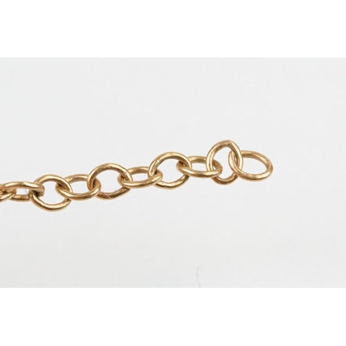 223 - 9ct rose gold curb link bracelet having textured detail to each link. Links marked 9ct. Measures 7 i... 