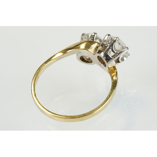 268 - 9ct gold and white stone toi et moi ring set with two round brilliant cut white stones. Hallmarked S... 