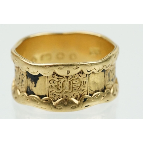 271 - 19th Century Victorian 18ct gold mourning ring with traces of black enamel and engraved dedication t... 