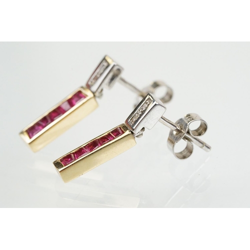 272 - 18ct two tone ruby and diamond set demi parure jewellery suite to include pendant channel set with t... 