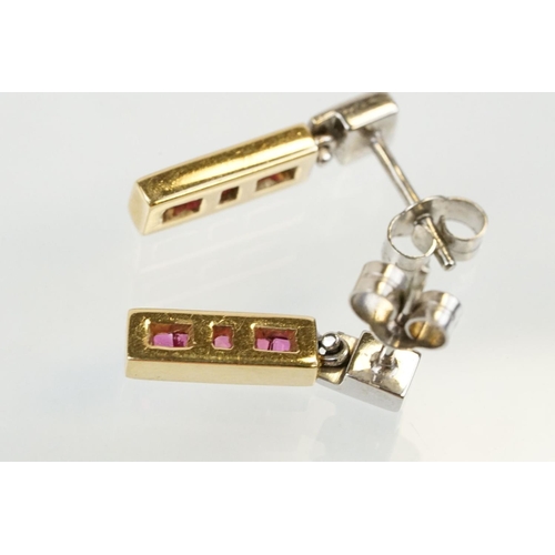 272 - 18ct two tone ruby and diamond set demi parure jewellery suite to include pendant channel set with t... 