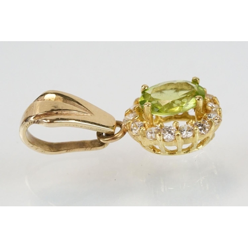 274 - 18ct gold peridot and white stone jewellery suite to include ring, earrings and pendant necklace, ea... 