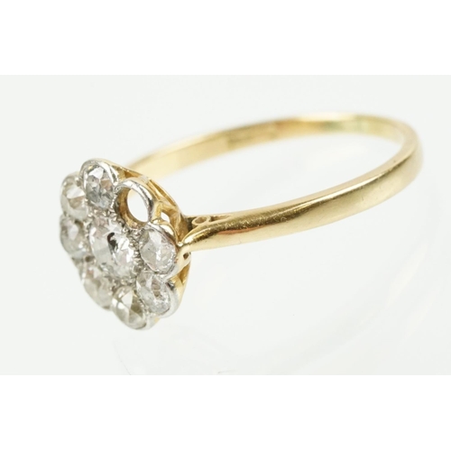 277 - Early 20th Century 18ct gold and diamond daisy cluster ring. The ring being set with eight old cut d... 