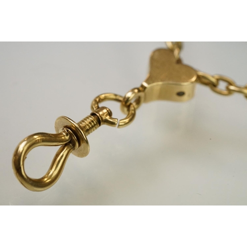 30 - 14ct gold modern long guard necklace chain having a heart terminal with screw action dog lead clasp.... 