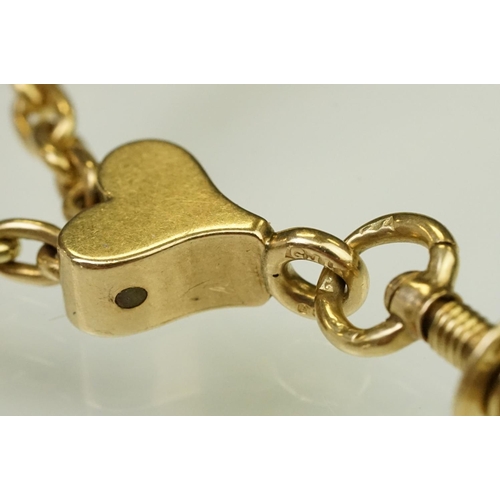 30 - 14ct gold modern long guard necklace chain having a heart terminal with screw action dog lead clasp.... 