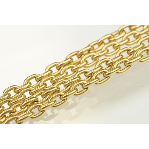 30 - 14ct gold modern long guard necklace chain having a heart terminal with screw action dog lead clasp.... 