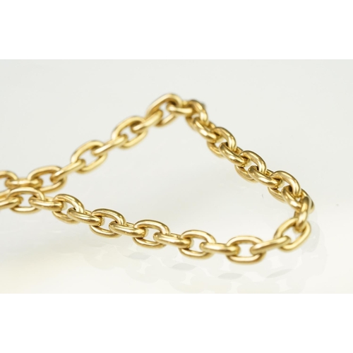 30 - 14ct gold modern long guard necklace chain having a heart terminal with screw action dog lead clasp.... 