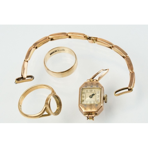 310 - Art Deco 9ct gold case cocktail watch (hallmarked to case), together with 9ct watch strap (af, marke... 