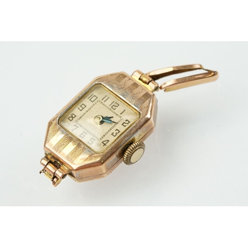 310 - Art Deco 9ct gold case cocktail watch (hallmarked to case), together with 9ct watch strap (af, marke... 