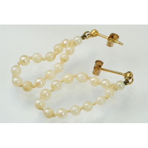 326 - Cultured pearl beaded necklace with a 9ct gold clasp together with a pair of matching pearl drop ear... 