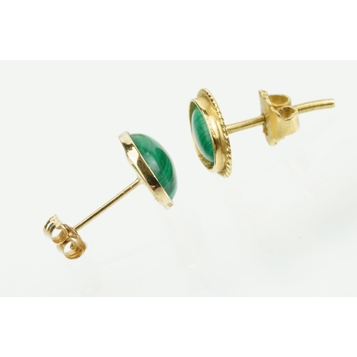 331 - Pair of 14ct gold and amethyst stud earrings (backs marked 585), two gold and malachite stud earring... 