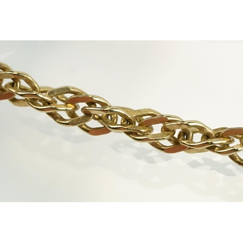 349 - 9ct gold hallmarked rope twist chain necklace with lobster clasp. Measures 20 inches.