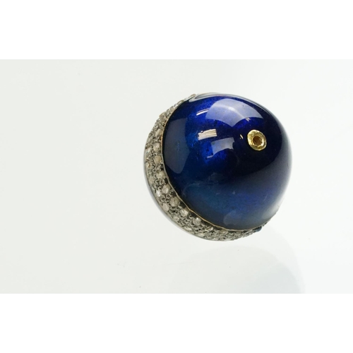 350 - Two enamelled beads each having a central band pave set with diamond accent stones. To include one r... 