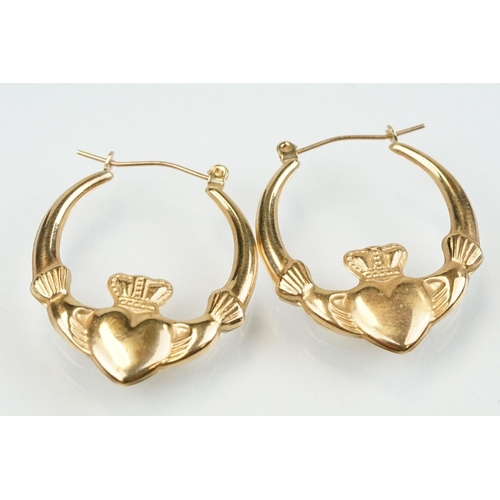 351 - 9ct gold hoop earrings to include a pair of Claddagh earrings, pair of ball hoops and two faceted ho... 