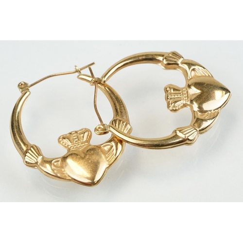 351 - 9ct gold hoop earrings to include a pair of Claddagh earrings, pair of ball hoops and two faceted ho... 