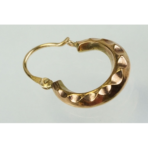 351 - 9ct gold hoop earrings to include a pair of Claddagh earrings, pair of ball hoops and two faceted ho... 