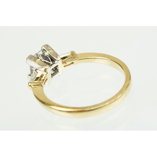 361 - Diamond 18ct yellow gold ring, four princess cut diamonds, each diamond measuring approx 2 x 2mm, ch... 