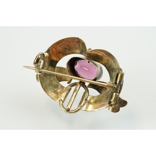 367 - 19th Century Victorian gold and purple paste brooch together with a Victorian chalcedony and turquoi... 