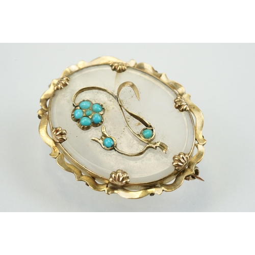 367 - 19th Century Victorian gold and purple paste brooch together with a Victorian chalcedony and turquoi... 