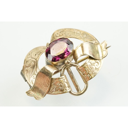 367 - 19th Century Victorian gold and purple paste brooch together with a Victorian chalcedony and turquoi... 