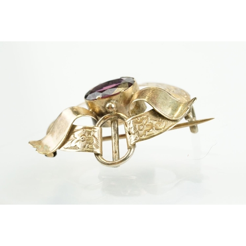 367 - 19th Century Victorian gold and purple paste brooch together with a Victorian chalcedony and turquoi... 