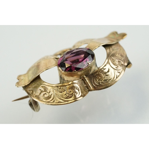 367 - 19th Century Victorian gold and purple paste brooch together with a Victorian chalcedony and turquoi... 