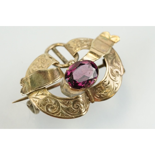 367 - 19th Century Victorian gold and purple paste brooch together with a Victorian chalcedony and turquoi... 