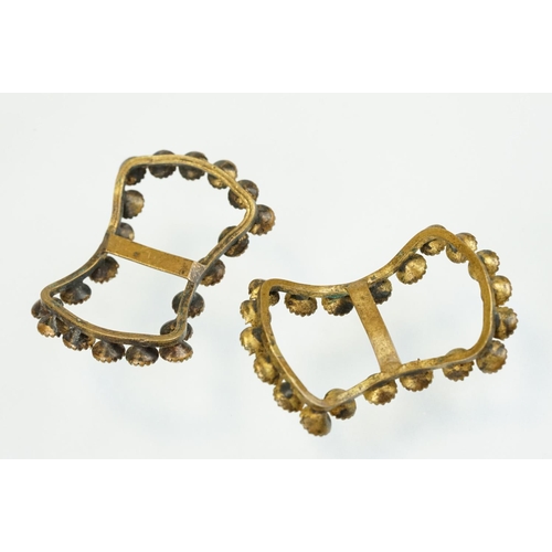 373 - Collection of 19th Century shoe buckles including a pair of silver paste set examples, gilt metal pa... 