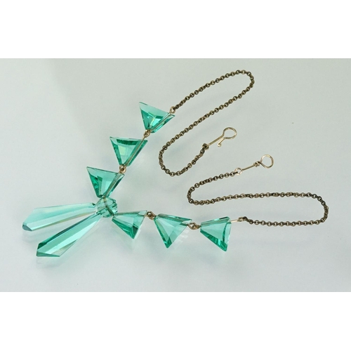 375 - Art Deco green faceted paste collar necklace together with matching earrings and a pair of clear gla... 