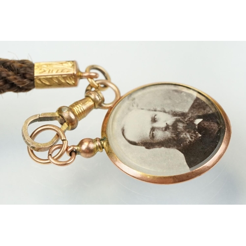 376 - 19th Century Victorian albert watch chain constructed from woven hair with 9ct gold fittings includi... 