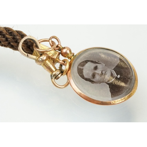 376 - 19th Century Victorian albert watch chain constructed from woven hair with 9ct gold fittings includi... 