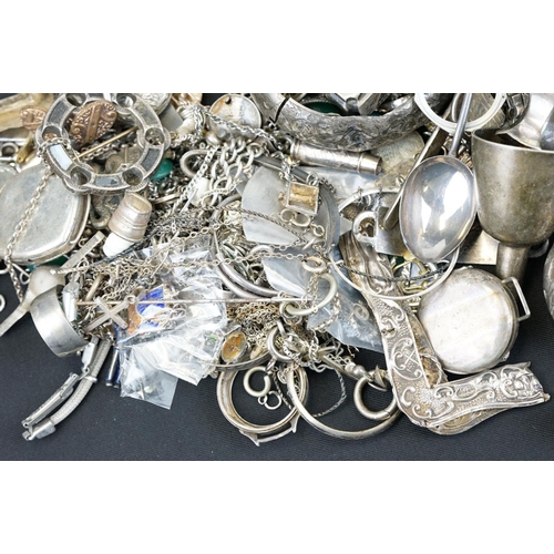 384 - Collection of silver and white metal jewellery, silver, watch cases and jewellery findings including... 