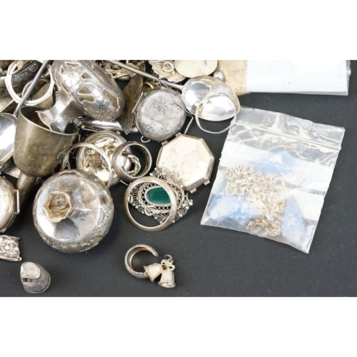 384 - Collection of silver and white metal jewellery, silver, watch cases and jewellery findings including... 