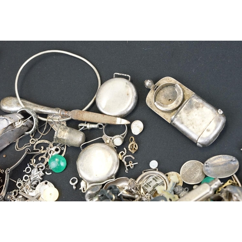 384 - Collection of silver and white metal jewellery, silver, watch cases and jewellery findings including... 