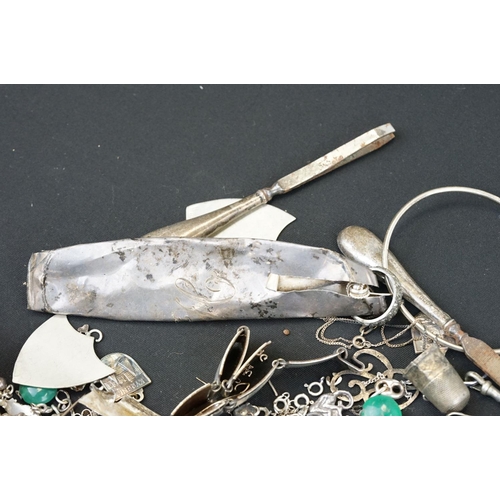 384 - Collection of silver and white metal jewellery, silver, watch cases and jewellery findings including... 