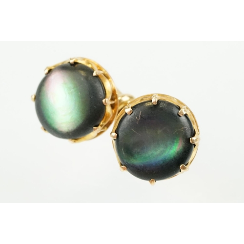 390 - Pair of 19th Century Victorian 15ct gold and abalone shell cufflinks. Each head set with a round she... 