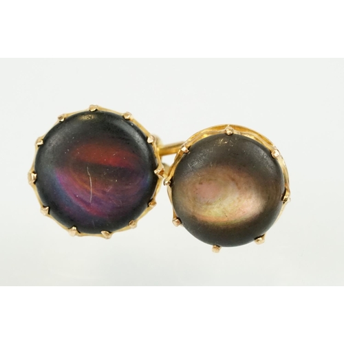 390 - Pair of 19th Century Victorian 15ct gold and abalone shell cufflinks. Each head set with a round she... 