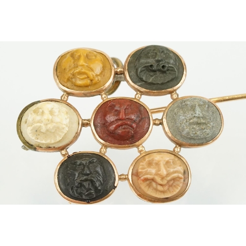 391 - Collection of Victorian and later brooches to include a Victorian carved stone cameo brooch featurin... 