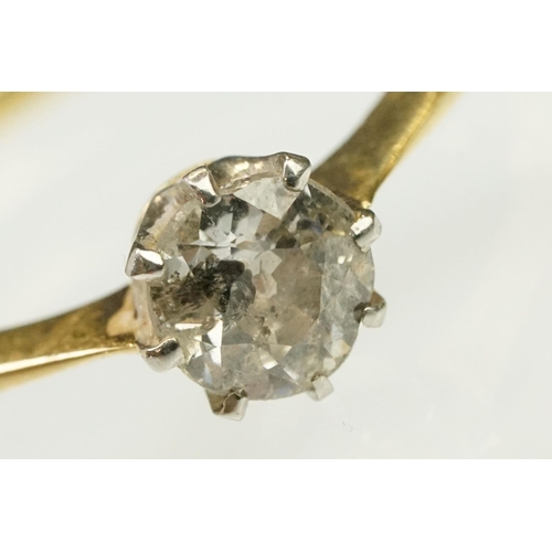 42 - Diamond solitaire ring being set with a round cut diamond to a plain shank with pink shoulders. Shan... 