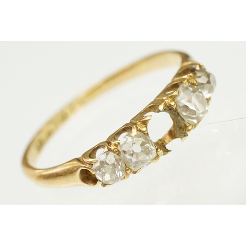 43 - Antique 18ct gold and diamond ring. The ring being set with four old cut diamonds (one missing to th... 